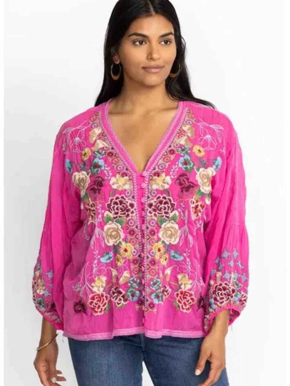 Johnny Was Embroidered Pratt Blouse Fushia M - Picture 6 of 16